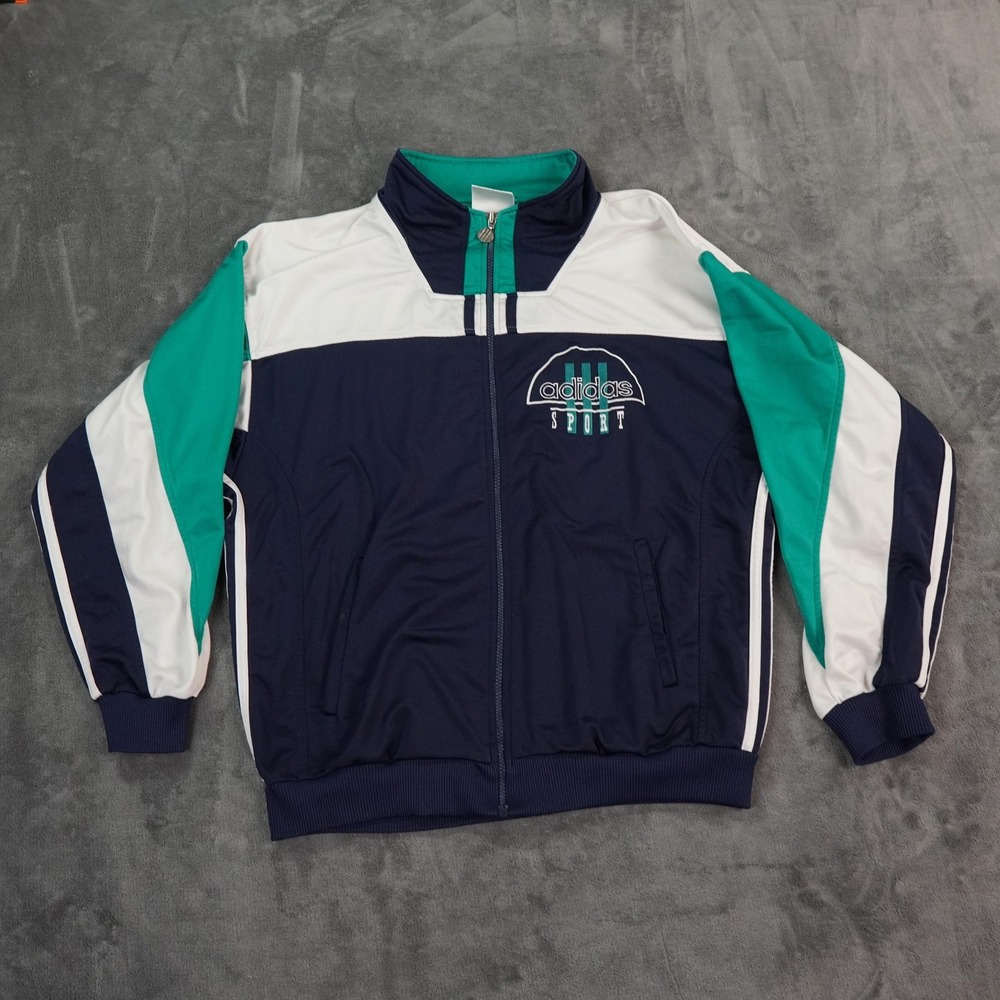 Vintage Adidas Jacket Mens Large Blue White Green Full Zip Sport Trefoil 90s